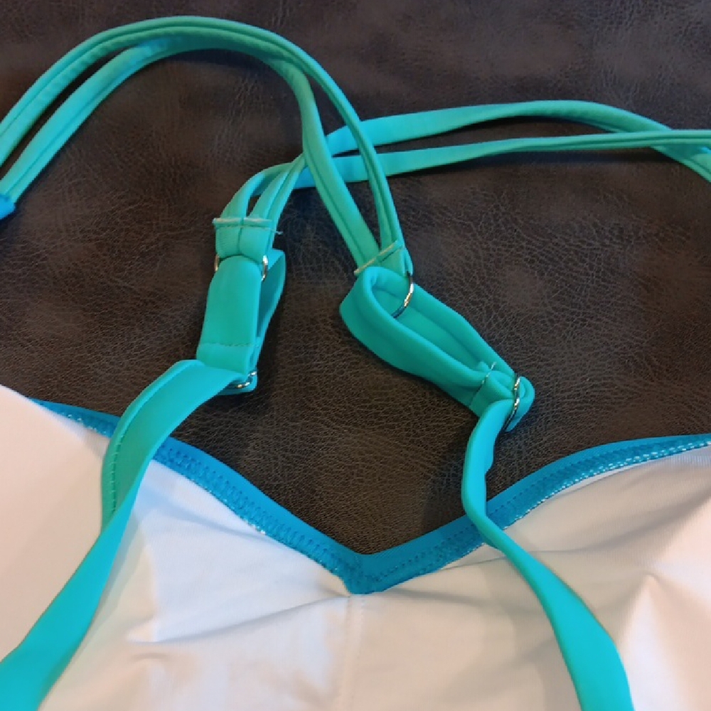 NWT. CHARMO Vibrant Aqua  Sporty High-waist Bikini Set with Lime Details - Picture 7 of 8